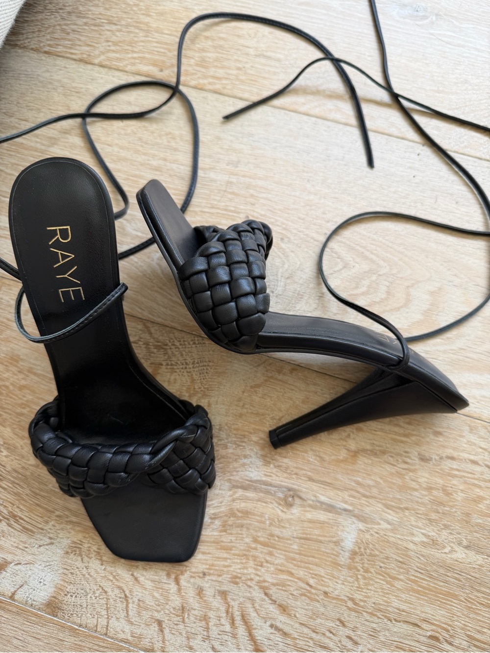 RAYE Black Braided Lace-Up Stiletto Sandals